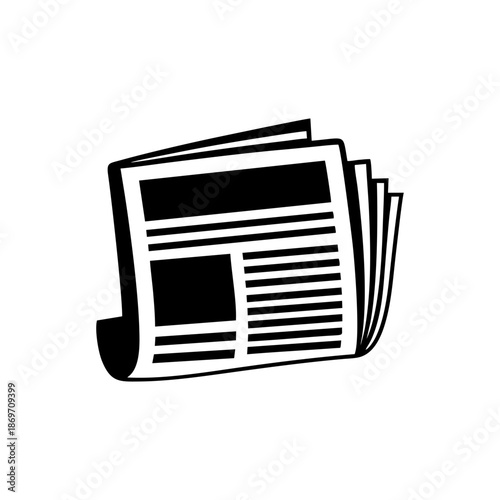 Black and white illustration of a folded newspaper with headlines