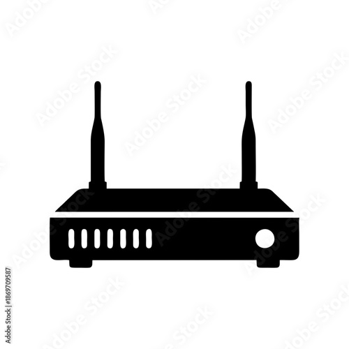 Black silhouette of a wireless router with two antennas