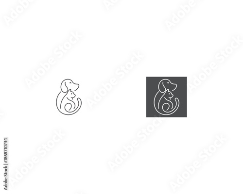 Dog and cat logo design template vector, line of pet logo design suitable for pet shop, store, cafe, business, hotel, veterinary clinic, Domestic animal vector illustration logotype, sign, symbol.