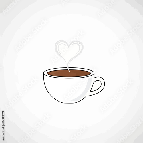 Steaming Coffee Cup with Heart Shaped Steam, Minimalist Illustration