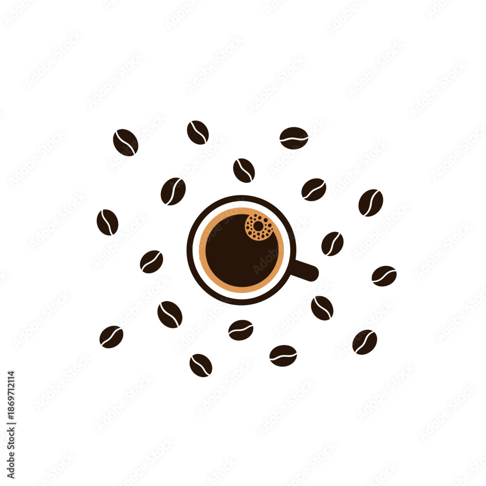 Obraz premium Coffee Cup with Beans - Top View Flat Design