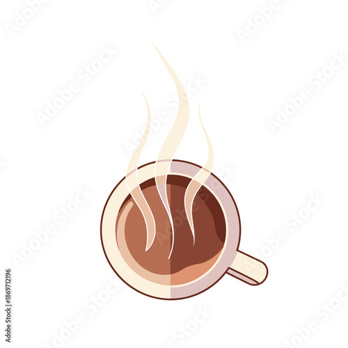 Steaming Cup of Coffee Top View Illustration - Isolated on White Background
