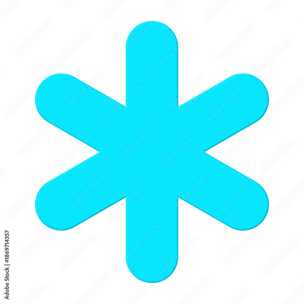 Fototapeta premium Cyan asterisk symbol isolated. Rounded snowflake icon.