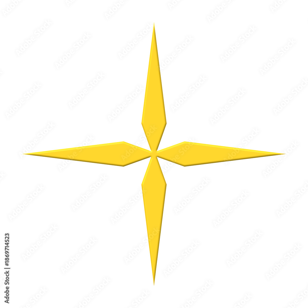 Obraz premium Yellow four pointed star isolated. Sparkle and flash symbol.