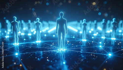 Naklejka 発光する人型が格子状につながる仮想空間で広がる次世代コミュニティ表現