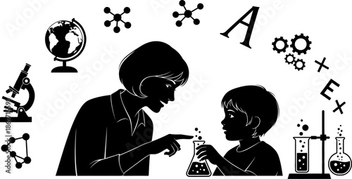 Happy mother's day science mother and child learning together