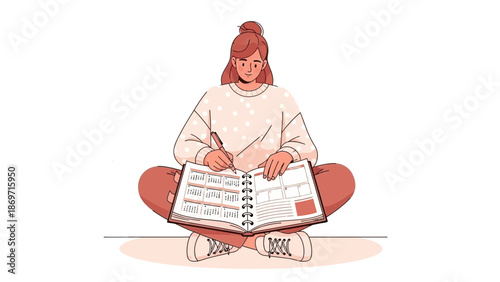 Young Woman Writing in Planner, Freelancer Working from Home, Studying or Planning