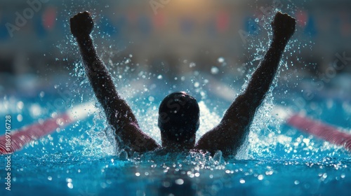 Image of a victorious male swimmer in a contest