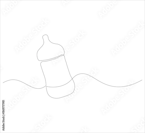 Milk bottle for child drawn in one continuous line on white background. One line drawing, minimalist. Editable vector illustration