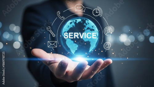 Businessman presenting global service concept with innovative technology
