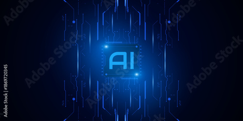 Artificial Intelligence ,AI chipset on circuit board, futuristic Technology Concept	
