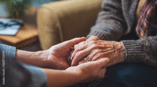 Mental health and grief support for elderly individuals by a psychologist and caregiver Template with area for text