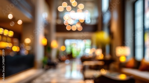 Wallpaper Mural Luxury hotel lobby interior creating a warm, inviting atmosphere with blurred lights, soft furnishings and elegant decorative elements, featuring bokeh effect Torontodigital.ca