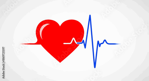 Red heart with ecg pulse line vector illustration on white background with medical and health and cardiology and heartbeat and healthcare and cardiovascular