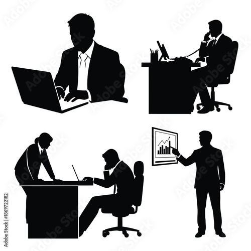 Business professionals working together in a modern office environment viewed from above