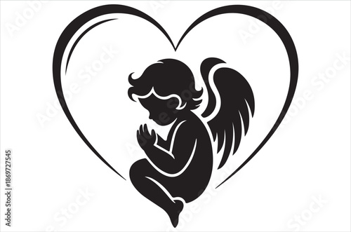 Cupid angel silhouettes with wings isolated on white background showing love mythology fantasy archery romance and valentine themed illustration concept 