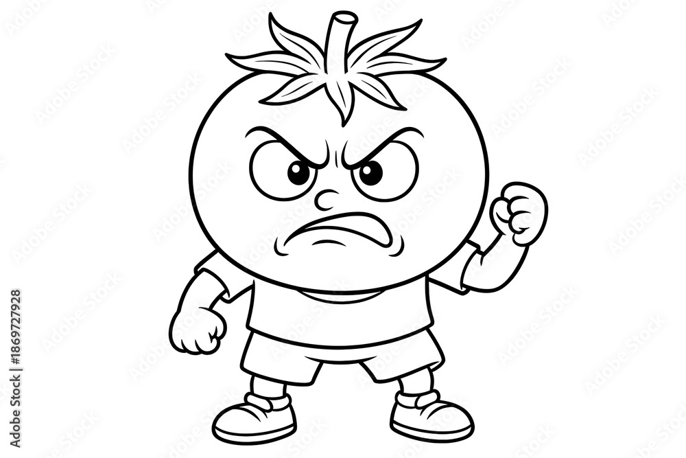 Fototapeta premium Coloring pages for kids and adults, angry tomato.