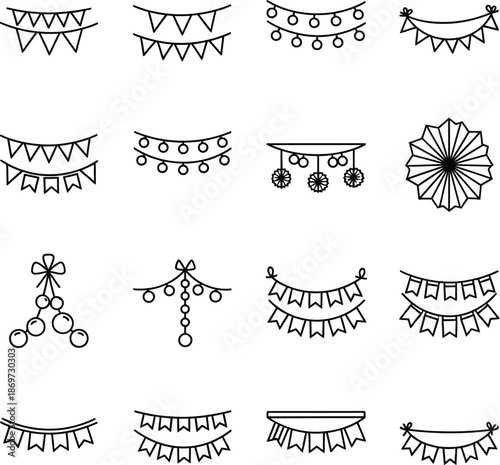 Collection of festive party garland and bunting illustrations