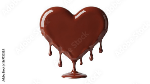 3d chocolate heart dripping isolated on transparent background