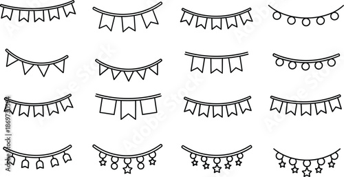 Collection of various festive bunting and string lights illustrations