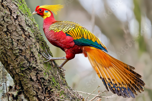 Golden pheasant on tree