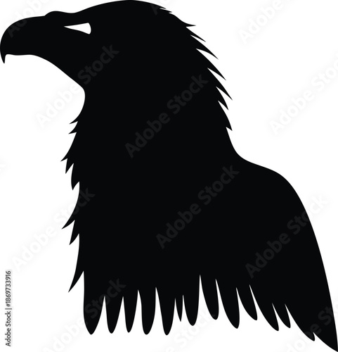 Powerful black silhouette of a bald eagles head capturing its fierce and majestic gaze