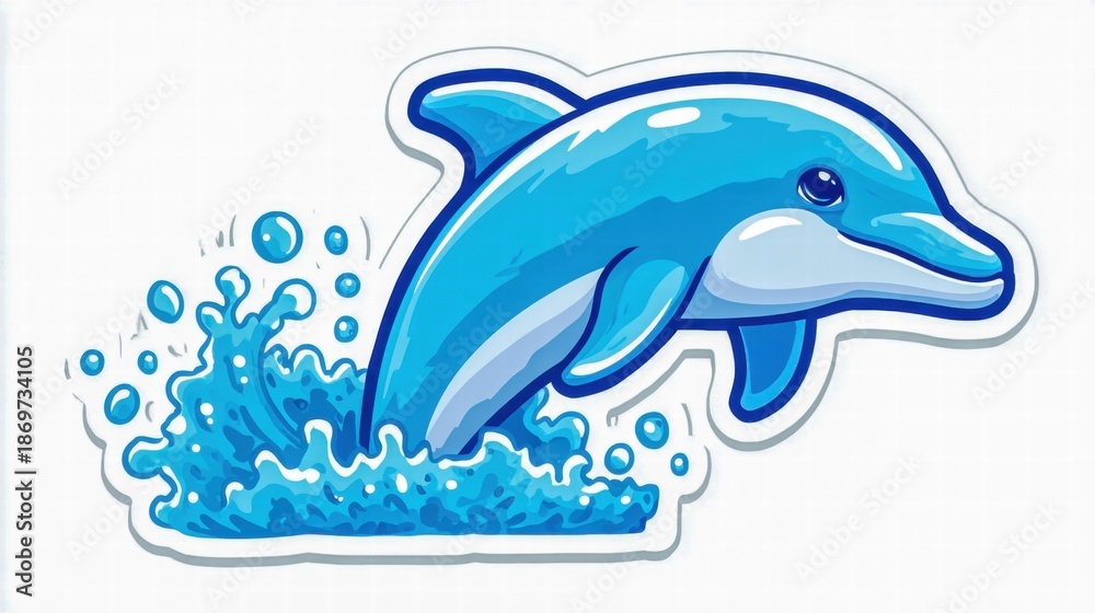 Obraz premium Cartoon dolphin leaping from the water