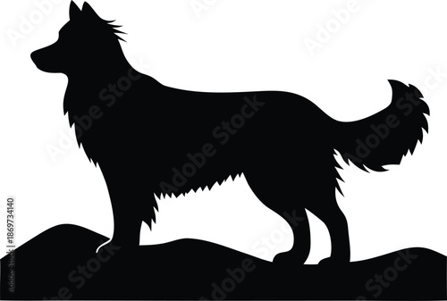 Powerful dog silhouette standing confidently on undulating terrain showcasing its strong and watchful nature