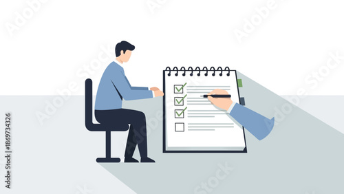 Business Meeting Checklist: Person Filling Out Survey or Task List