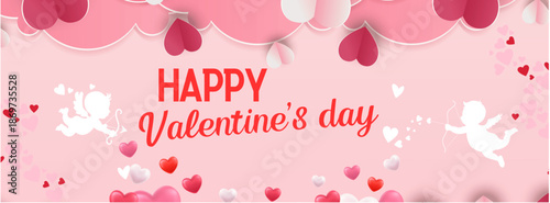Valentine's day banner template with Heart Shaped Gift Box. Valentine's day poster or banner. Greetings and presents for love or Valentine's day concept.