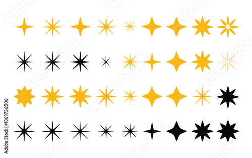 A diverse collection of elegant sparkle and star shapes, perfect for adding a touch of shimmer and brilliance to various design projects