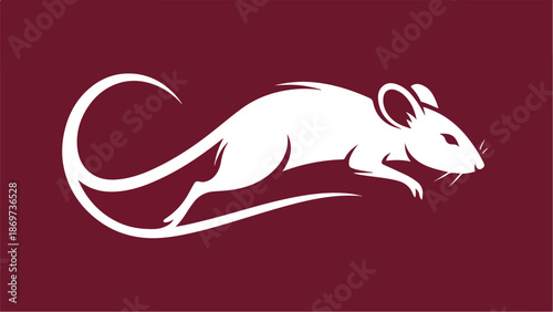 White rat silhouette leaping across a deep maroon background.