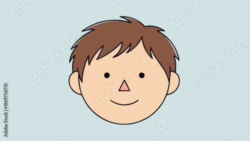 Cartoon illustration of a young boys smiling face.