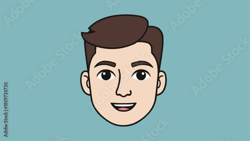Cartoon illustration of a young mans smiling face.