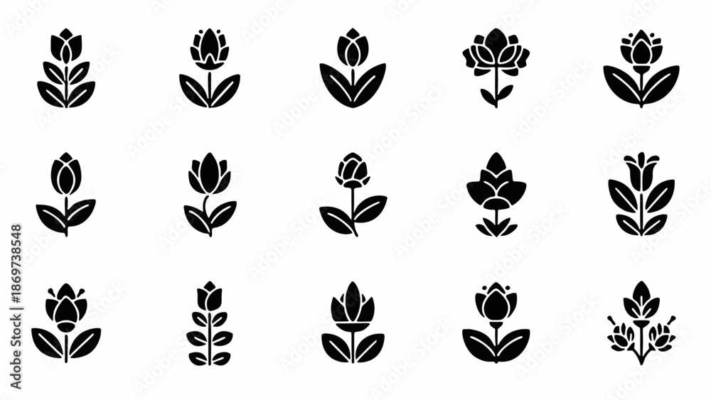 Obraz premium silhouette icon set of minimalist flowers with different shapes vector