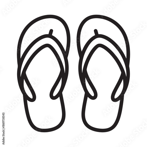 Simple black and white line drawing of a pair of flip flops