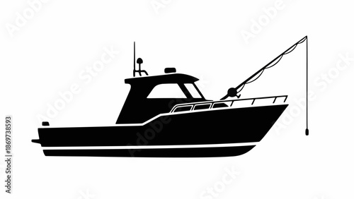 Fishing boat minimalist icon silhouette vector