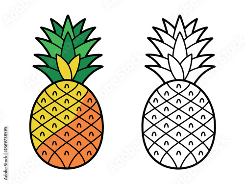 Colorful Pineapple Illustrations with Outlined Version