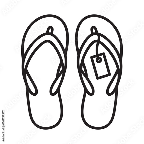 A simple black and white line drawing of a pair of summer flip flops