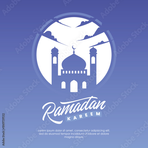 Ramadan Kareem Greeting with Mosque Silhouette and Crescent Moon