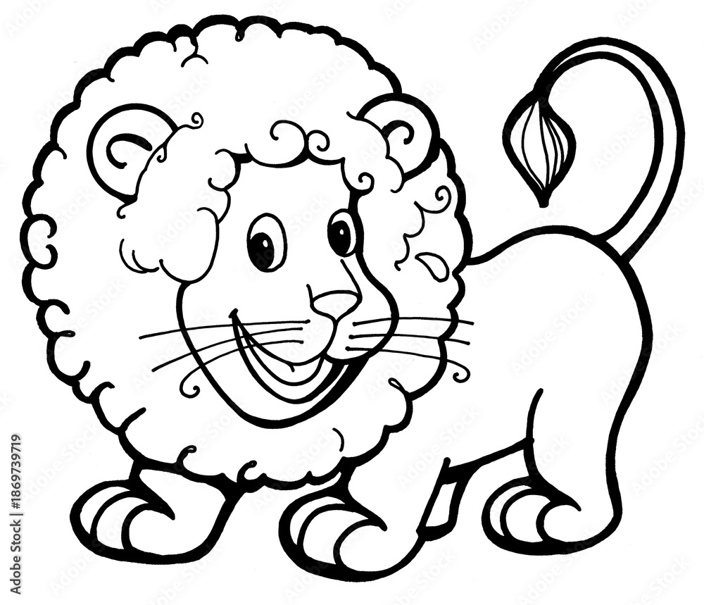 Obraz premium Coloring for children and adults, coloring of the animal world, lion.