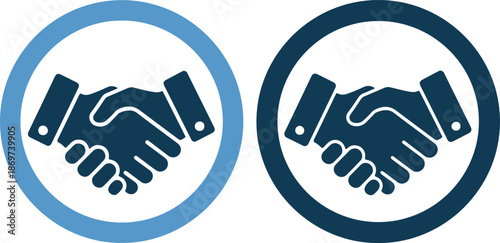 Vector icons of handshake and shield on brick wall for business security