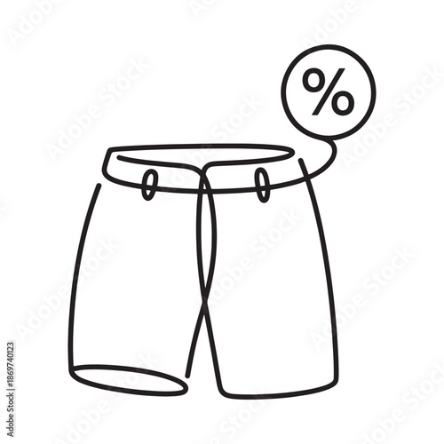 Sketch of shorts with a percentage sign indicating a sale or discount