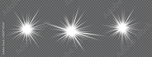 bright white starbursts on a transparent background creating a dazzling light effect, and star burst light ray radiance shine shiny sparkle