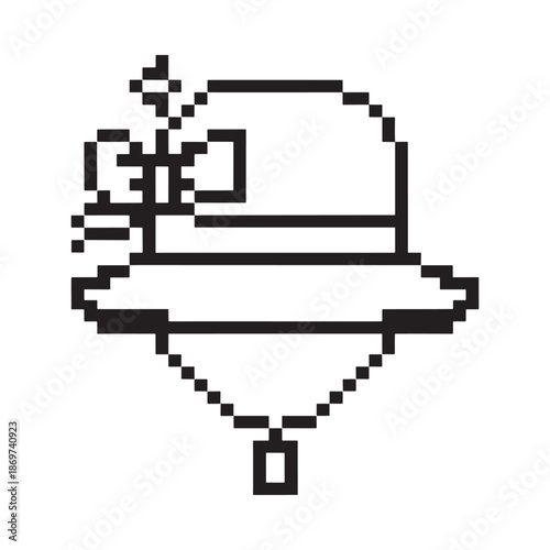Pixelated image of a retro flying saucer with antenna and details