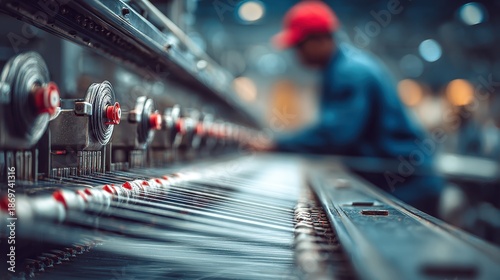 Wallpaper Mural Threading machine in the textile sector with a worker behind Torontodigital.ca