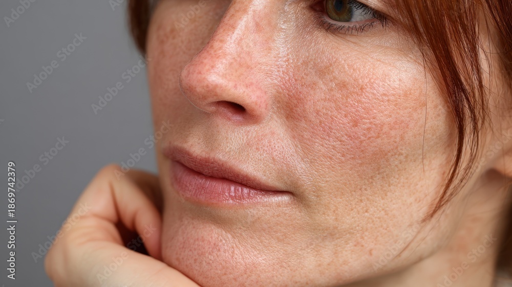 Obraz premium Woman with facial couperose indicating sensitive skin issues