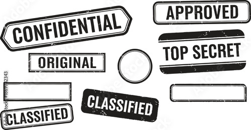 confidential stamps black and white secret and classified labels