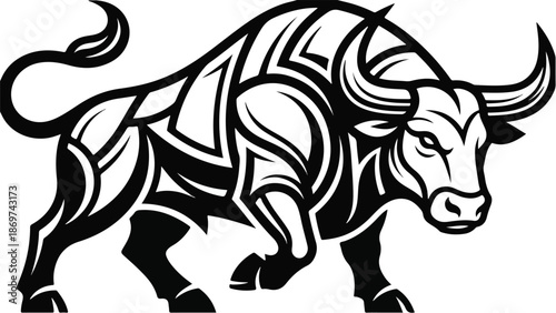 Powerful Bull Silhouette A Striking Black and White Design.