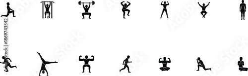fitness silhouettes workout exercise and yoga pose icons